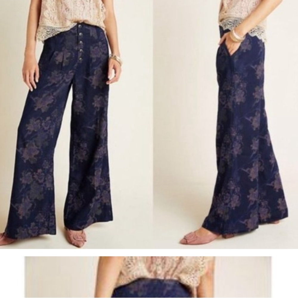 Anthropologie High-Rise Wide-Leg Pants in Metallic Floral